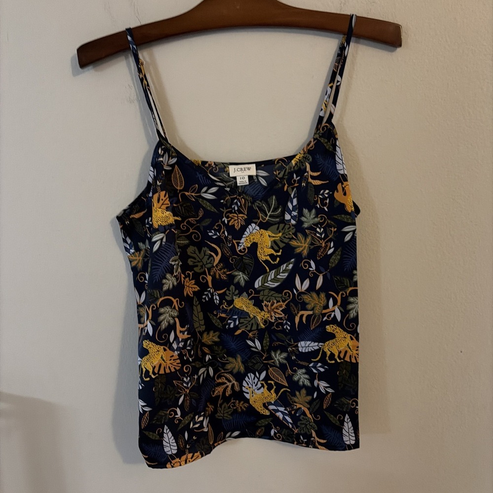 J. Crew Mercantile Women's Jungle Print Woven Navy Blue White Green Cami Tank 10